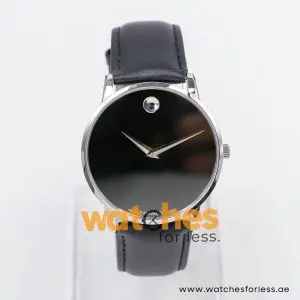 Movado Men’s Quartz Swiss Made Black Leather Strap Black Dial 40mm Watch 0607194/2