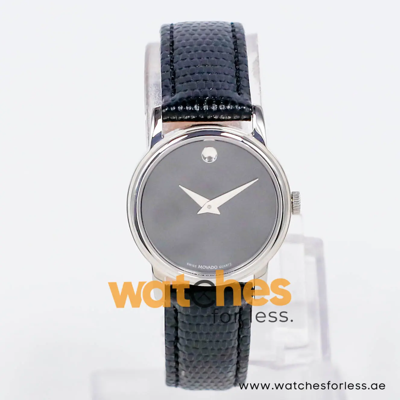 Movado Museum Women’s Quartz Swiss Made Black Leather Strap Black Dial 27mm Watch 0607015