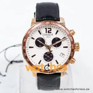 TISSOT Men’s Chronograph Quartz Swiss-Made Black Leather Strap White Dial 41mm Watch T095.417.36.037.01