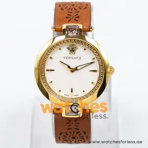 Versace Women’s Quartz Swiss Made Brown Leather Strap White Dial 37mm Watch VAN060016