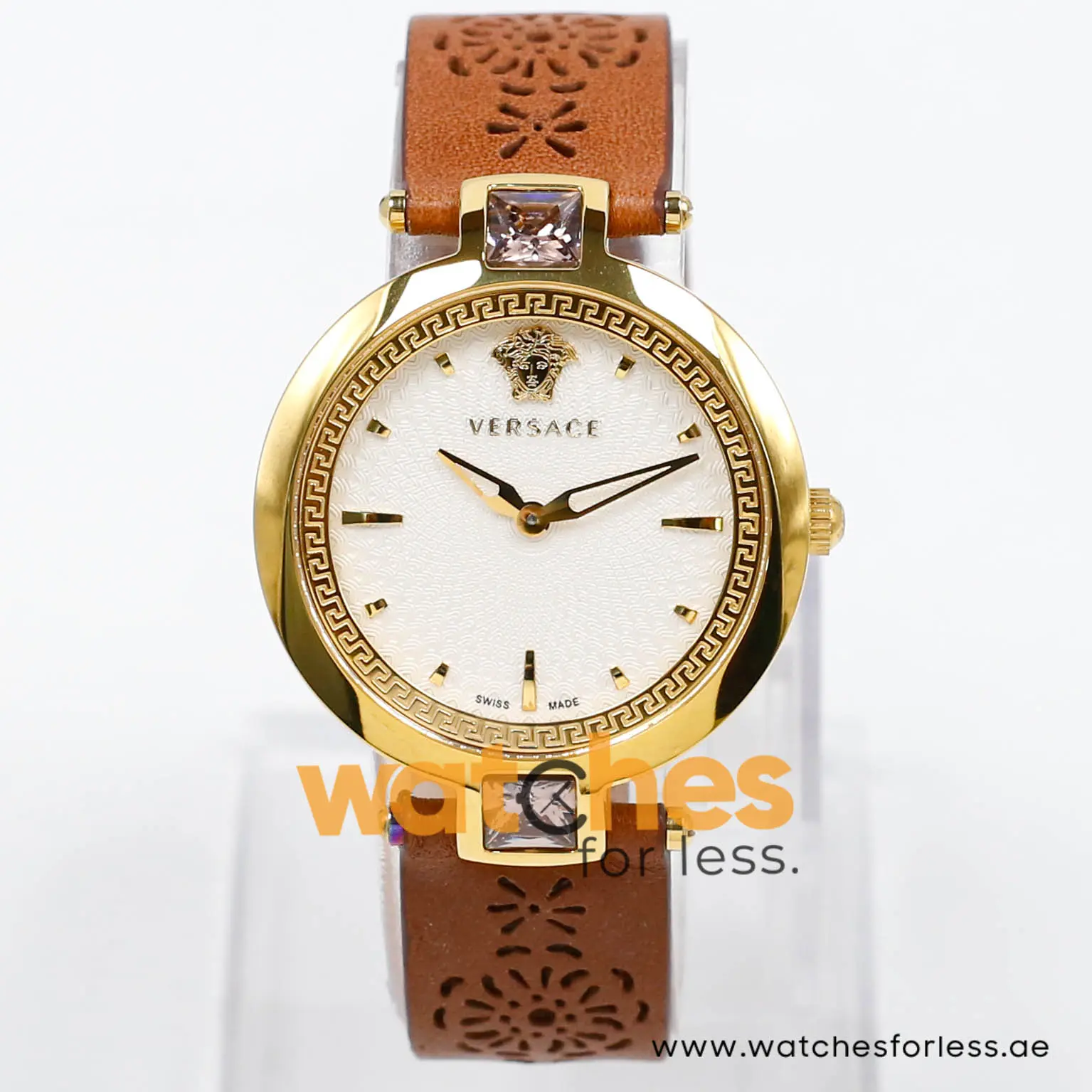 Versace Women’s Quartz Swiss Made Brown Leather Strap White Dial 37mm Watch VAN060016