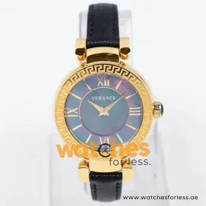 Versace Women’s Quartz Swiss Made Black Leather Strap Black Mother of Pearl Dial 38mm Watch VNC200017