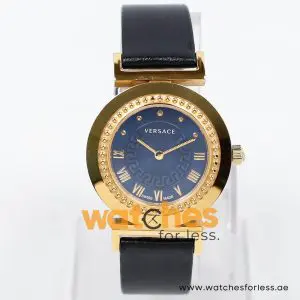 Versace Women’s Quartz Swiss Made Black Leather Strap Blue Dial 35mm Watch P5Q80D282S282