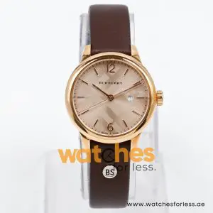 Burberry Women’s Swiss Made Dark Brown Leather Strap Champagne Dial 32mm Watch BU10119-3