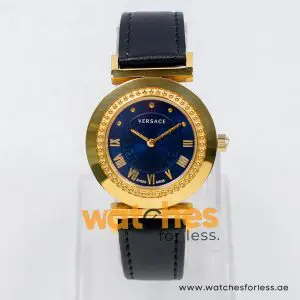 Versace Women’s Quartz Swiss Made Black Leather Strap Blue Dial 35mm Watch P5Q80D282S282-1