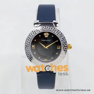 Versace Women’s Quartz Swiss Made Dark Blue Leather Strap Black Dial 35mm Watch V16020017