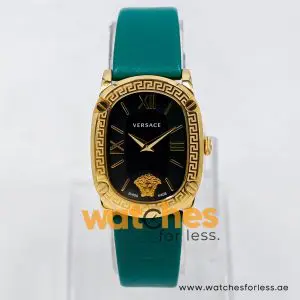 Versace Women’s Quartz Swiss Made Green Leather Strap Black Dial 29mm Watch VE1B00818-1