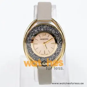 SWAROVSKI Women’s Swiss Made Quartz Grey Leather Strap Pink Dial 37mm Watch 5296319