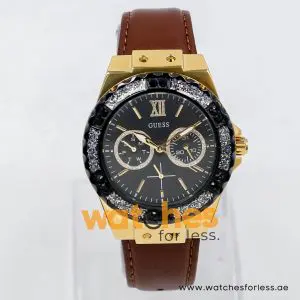 Guess Women’s Quartz Brown Leather Strap Black Dial 39mm Watch W1053L7