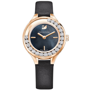 SWAROVSKI Women’s Swiss Made Quartz Black Leather Strap Black Mother Of Pearl Dial 31mm Watch 5301877