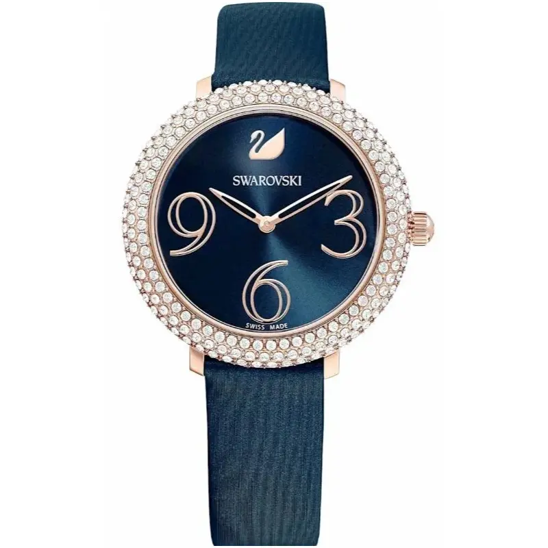 SWAROVSKI Women’s Swiss Made Quartz Blue Leather Strap Blue Dial 34mm Watch 5484061
