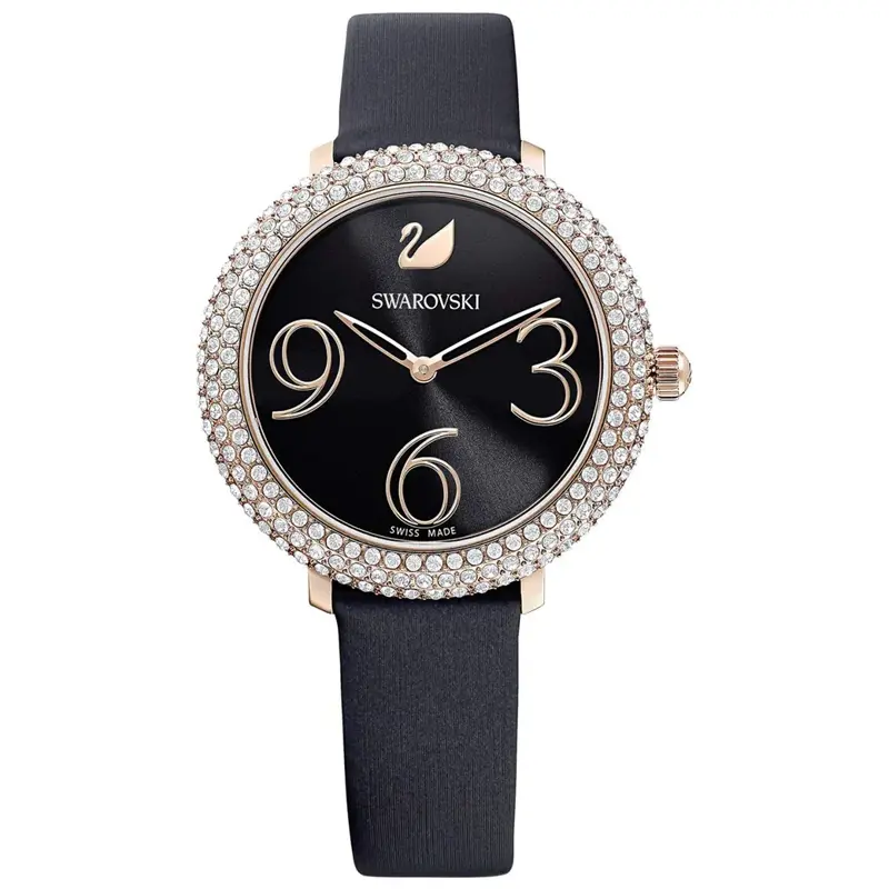 SWAROVSKI Women’s Swiss Made Quartz Black Leather Strap Black Dial 34mm Watch 5484058