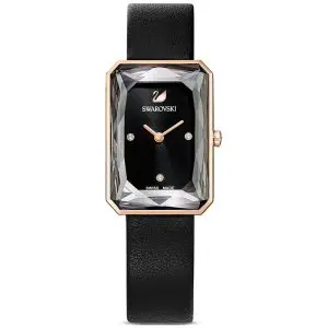 SWAROVSKI Women’s Swiss Made Quartz Black Leather Strap Black Dial 22mm Watch 5547710