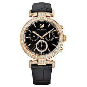 SWAROVSKI Women’s Swiss Made Quartz Black Leather Strap Black Dial 38mm Watch 5295320