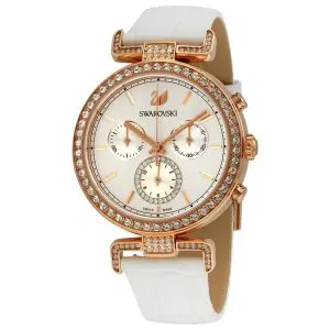 SWAROVSKI Women’s Swiss Made Quartz White Leather Strap Mother of Pearl Dial 38mm Watch 5295369