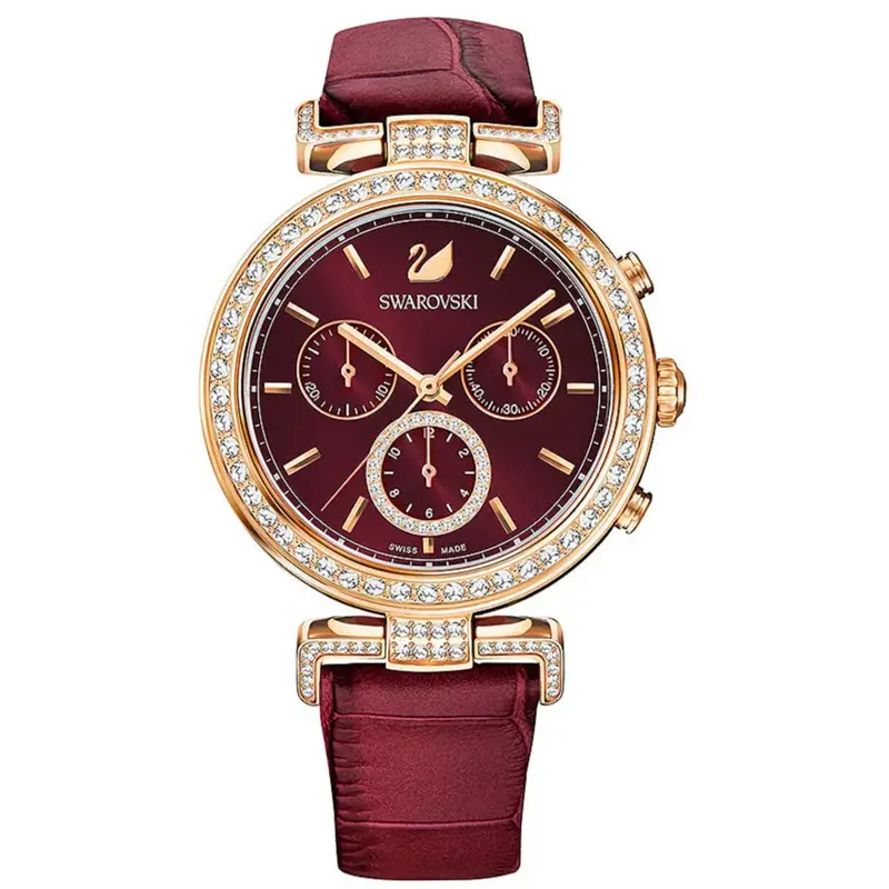 SWAROVSKI Women’s Swiss Made Quartz Red Leather Strap Red Dial 38mm Watch 5416701