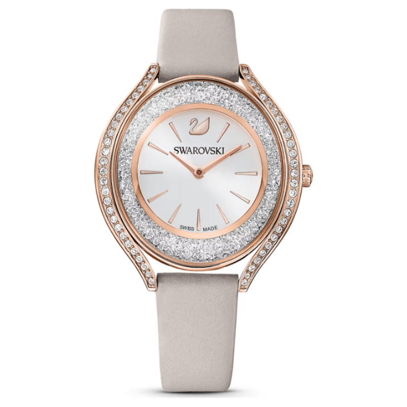 SWAROVSKI Women’s Swiss Made Quartz Grey Leather Strap Silver Sunray Dial 35mm Watch 5519450