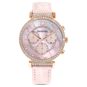 SWAROVSKI Women’s Swiss Made Quartz Pink Leather Strap Pink Mother Of Pearl Dial 36mm Watch 5580352