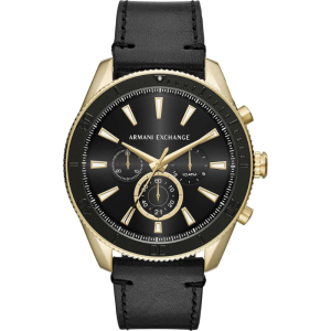 Emporio Armani Men’s Chronograph Quartz Black Leather Strap Black Dial 46mm Watch AX1818 (Without Tag)