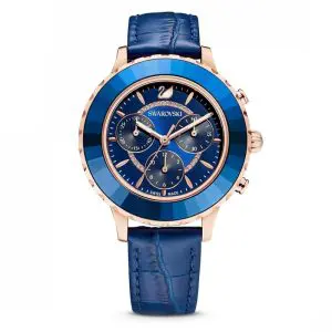 SWAROVSKI Women’s Swiss Made Quartz Blue Leather Strap Blue Dial 39mm Watch 5563480