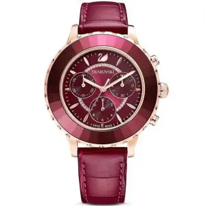 SWAROVSKI Women’s Swiss Made Quartz Red Leather Strap Red Dial 39mm Watch 5547642