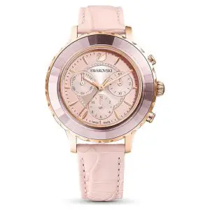 SWAROVSKI Women’s Swiss Made Quartz Pink Leather Strap Pink Dial 39mm Watch 5452501