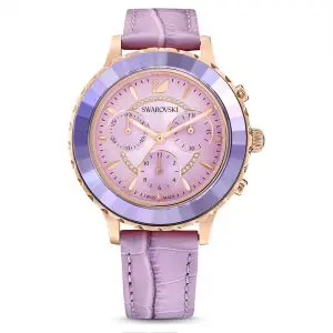 SWAROVSKI Women’s Swiss Made Quartz Purple Leather Strap Purple Dial 39mm Watch 5632263