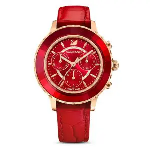 SWAROVSKI Women’s Swiss Made Quartz Red Leather Strap Red Dial 36mm Watch 5646975