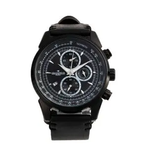 GRANDEUR PLUS Japan Chronograph Men’s Quartz Leather Strap Black Dial 51mm Watch GRP001B1