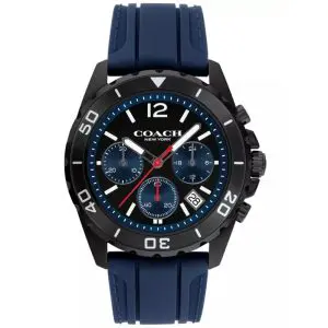 Coach Men’s Quartz Blue Silicone Strap Black Dial 44mm Watch 14602566
