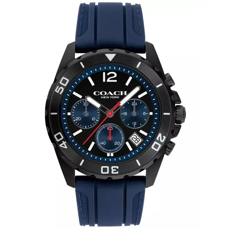 Coach Men’s Quartz Blue Silicone Strap Black Dial 44mm Watch 14602566