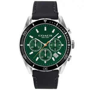 Coach Men’s Quartz Black Leather Strap Green Dial 44mm Watch 14602512