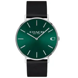 Coach Men’s Quartz Black Leather Strap Green Dial 41mm Watch 14602436
