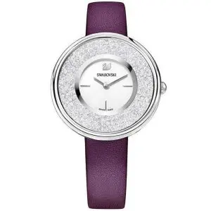SWAROVSKI Women’s Swiss Made Quartz Purple Leather Strap White Dial 34mm Watch 5295355