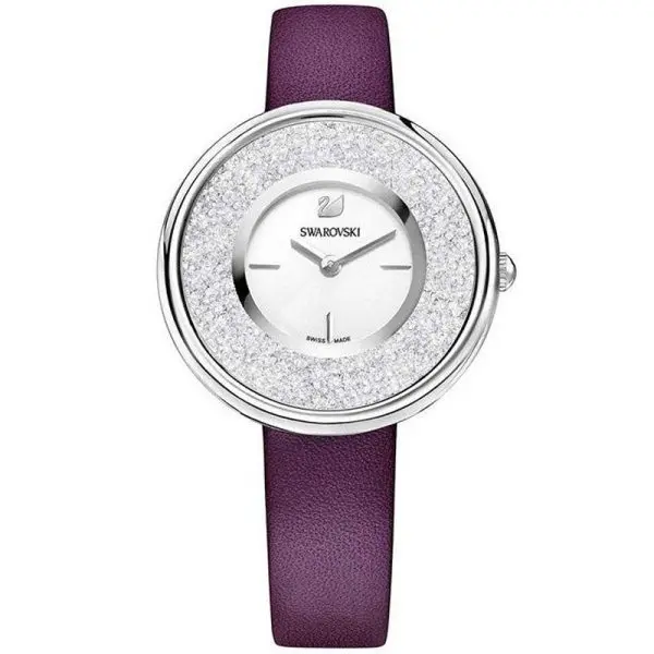 SWAROVSKI Women’s Swiss Made Quartz Purple Leather Strap White Dial 34mm Watch 5295355