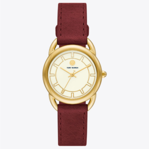 Tory Burch Women’s Quartz Maroon Leather Strap Ivory Dial 32mm Watch TBW7211 (Without Tag)