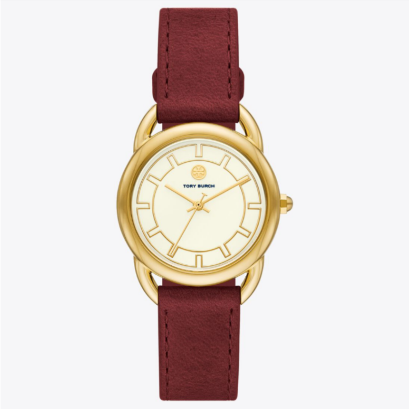 Tory Burch Women’s Quartz Maroon Leather Strap Ivory Dial 32mm Watch TBW7211 (Without Tag)