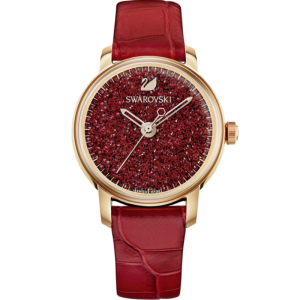 SWAROVSKI Women’s Swiss Made Quartz Red Leather Strap Red Dial 38mm Watch 5295380
