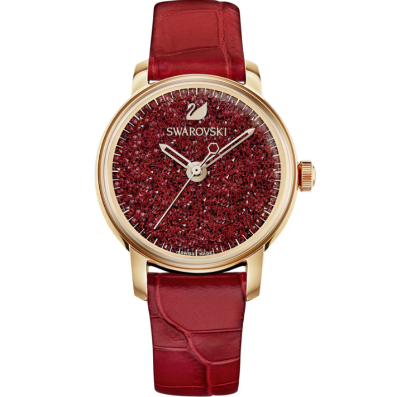 SWAROVSKI Women’s Swiss Made Quartz Red Leather Strap Red Dial 38mm Watch 5295380
