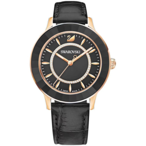 SWAROVSKI Women’s Swiss Made Quartz Black Leather Strap Black Dial 39mm Watch 5414410