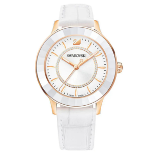 SWAROVSKI Women’s Swiss Made Quartz White Leather Strap White Dial 39mm Watch 5414416