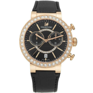 SWAROVSKI Women’s Swiss Made Quartz Black Leather Strap Black Dial 38mm Watch 5055209