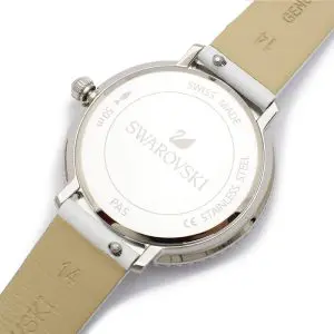 Alternative view of SWAROVSKI Women’s Swiss Made Quartz White Leather Strap Silver Sunray Dial 34mm Watch 5484070