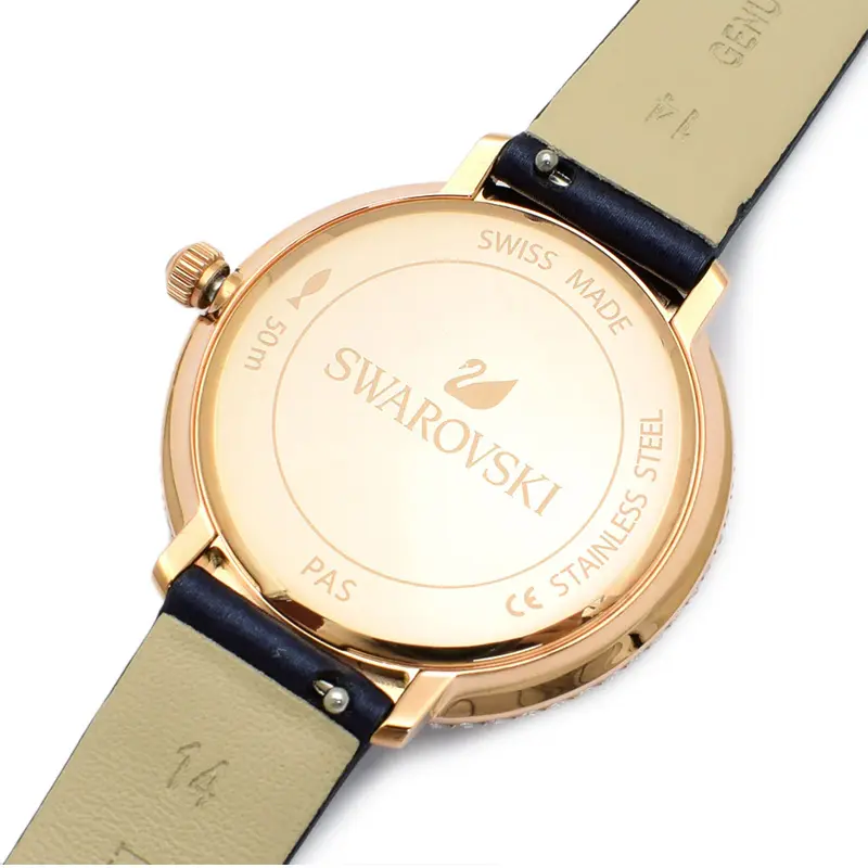 SWAROVSKI Women’s Swiss Made Quartz Blue Leather Strap Blue Dial 34mm Watch 5484061 - Image 2