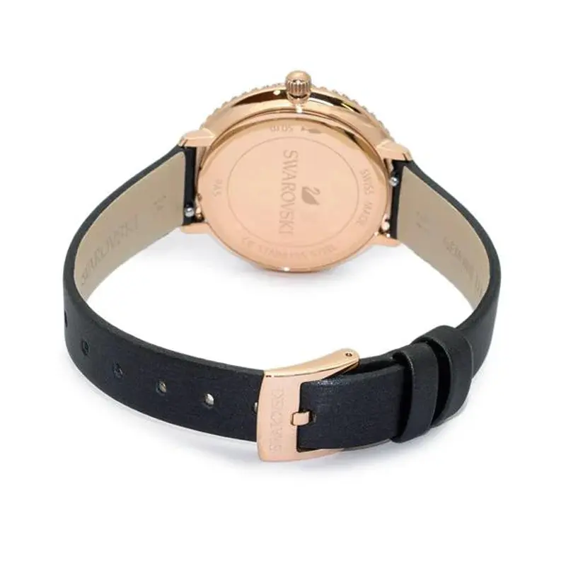 SWAROVSKI Women’s Swiss Made Quartz Black Leather Strap Black Dial 34mm Watch 5484058 - Image 2