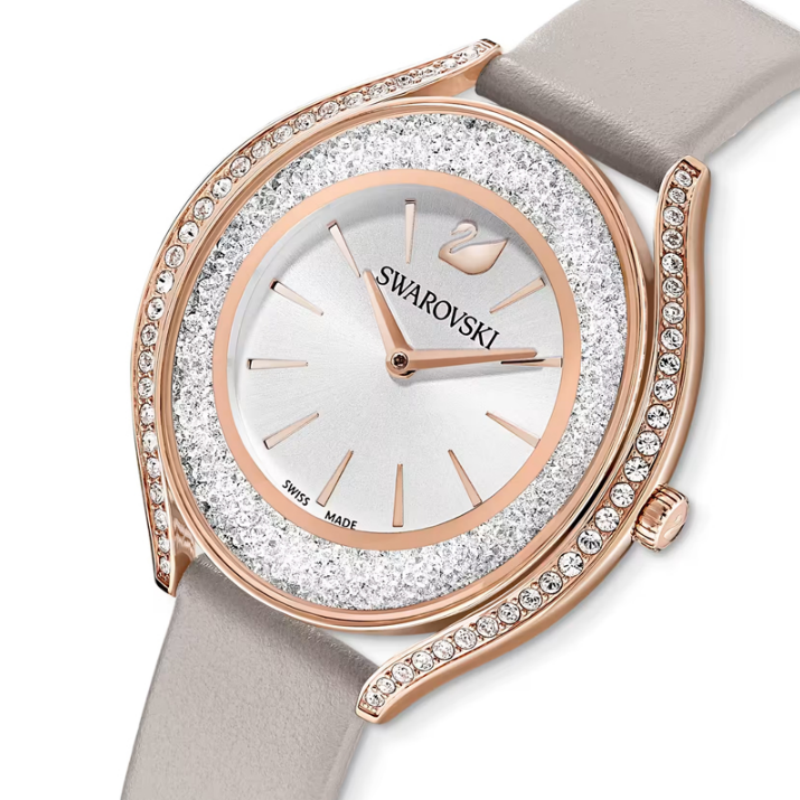 SWAROVSKI Women’s Swiss Made Quartz Grey Leather Strap Silver Sunray Dial 35mm Watch 5519450 - Image 2