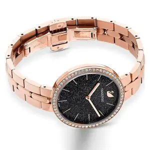 Alternative view of SWAROVSKI Women’s Swiss Made Quartz Rose Gold Stainless Steel Black Glitter Dial 32mm Watch 5517797