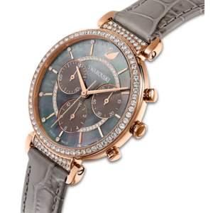 Alternative view of SWAROVSKI Women’s Swiss Made Quartz Grey Leather Strap Grey Mother Of Pearl Dial 36mm Watch 5580348