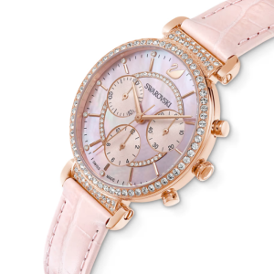 Alternative view of SWAROVSKI Women’s Swiss Made Quartz Pink Leather Strap Pink Mother Of Pearl Dial 36mm Watch 5580352