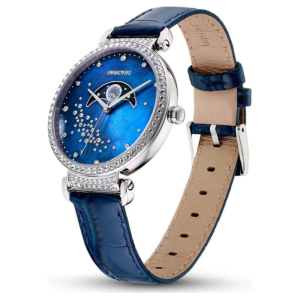 Alternative view of SWAROVSKI Women’s Swiss Made Quartz Blue Leather Strap Passage Moon Phase Blue Dial 36mm Watch 5613320